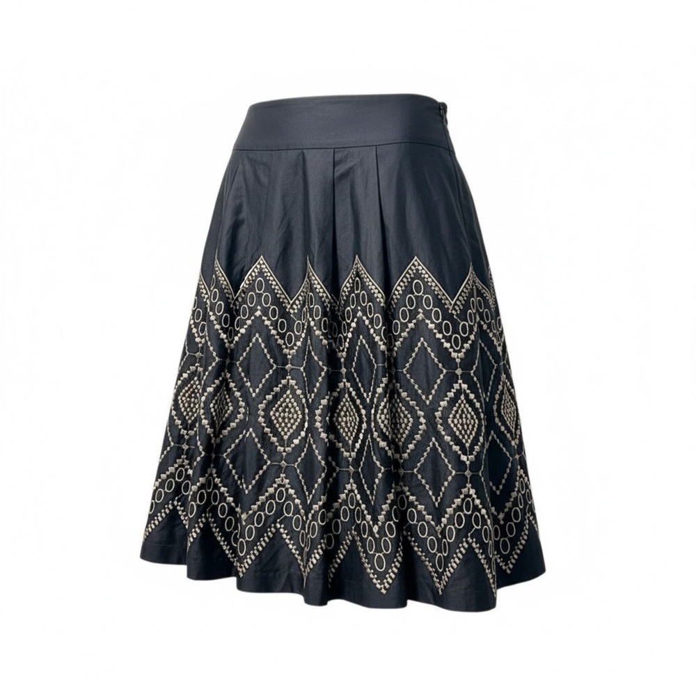 Dana Buchman Black Gold Embroidered‎ A Line Cotton Skirt Holiday Chic Size 10